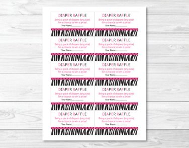 Pink Sassy Zebra Print Printable Baby Shower Diaper Raffle Tickets #A223