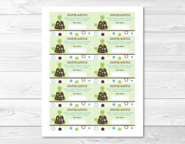Mod Turtle Frog Pond Pals Printable Baby Shower Diaper Raffle Tickets #A274