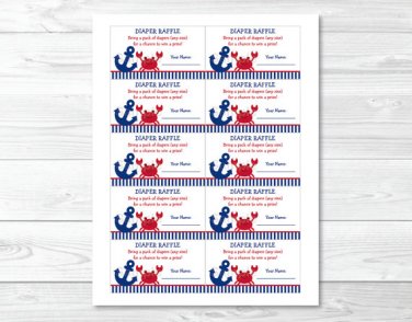 Nautical Crab Under The Sea Printable Baby Shower Diaper Raffle Tickets #A182