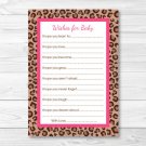 Pink Cheetah Print Printable Baby Shower Wishes For Baby Advice Cards #A251