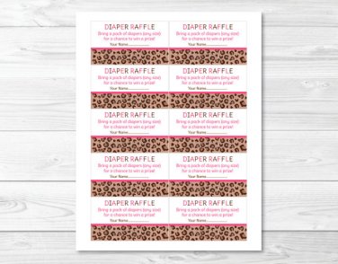 Pink Cheetah Print Printable Baby Shower Diaper Raffle Tickets #A251