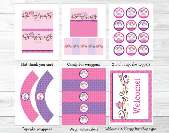 Pink Owl Blossom Printable Birthday Party Package #A319