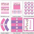 Pink Owl Blossom Printable Birthday Party Package #A319