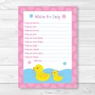Pink Rubber Duck Printable Baby Shower Wishes For Baby Advice Cards #A320