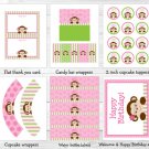Mod Girl Monkey Printable Birthday Party Package #A288