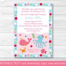 Pink Under The Sea Nautical Printable Baby Shower Invitation Editable PDF #A321