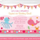 Pink Under The Sea Nautical Printable Birthday Invitation Editable PDF #A159