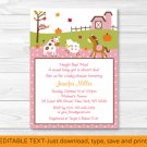 Fall Pink Farm Animal Pumpkin Printable Baby Shower Invitation Editable PDF #A324