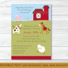 Farm Animals Printable Baby Shower Invitation Editable PDF #A313