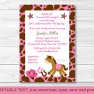 Pink Cowgirl Pony Printable Baby Shower Invitation Editable PDF #A327