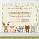 Woodland Animals Fox Deer Bear Neutral Baby Shower Invitation Editable PDF #A191