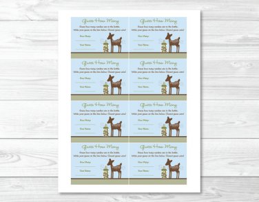 Willow Deer Blue Printable Baby Shower "Guess How Many?" Game Cards #A204