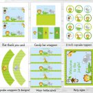 Blue Safari Jungle Animals Printable Birthday Party Package #A328