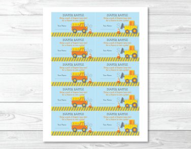 Construction Trucks Printable Baby Shower Diaper Raffle Tickets #A117