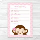 Mod Girl Monkey Jungle Safari Printable Baby Shower Wishes For Baby Advice Cards #A167