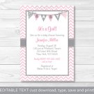 Modern Pink Chevron Printable Baby Shower Invitation Editable PDF #A127
