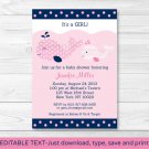 Mod Pink Whale Printable Baby Shower Invitation Editable PDF #A330