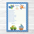 Car Truck Boat Airplane Printable Baby Shower Wishes For Baby Advice Cards #A111