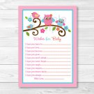 Sweet Lil Owl Pink Love Birds Printable Baby Shower Wishes For Baby Advice Cards #A253