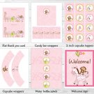 Pink Safari Girl Jungle Animal Printable Birthday Party Package #A309