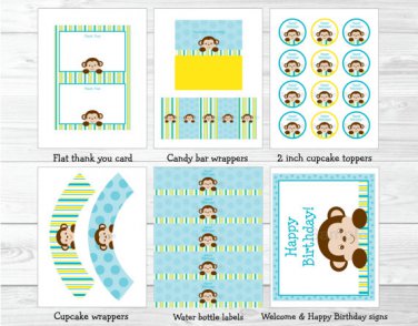 Mod Monkey Printable Birthday Party Package #A335