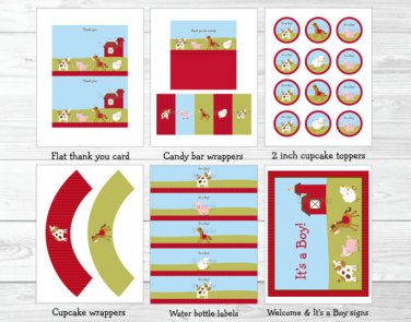 Farm Animals Printable Baby Shower Party Package #A313