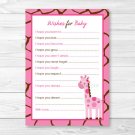 Pink Giraffe Jungle Safari Printable Baby Shower Wishes For Baby Advice Cards #A240