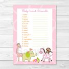 Safari Girl Jungle Animal Printable Baby Shower "Baby Word Scramble" Game Cards #A229