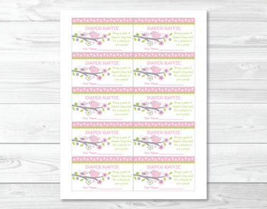 Sweet Baby Bird Printable Baby Shower Diaper Raffle Tickets #A266