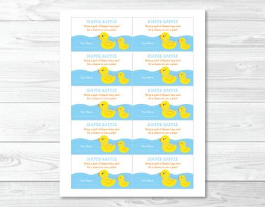Rubber Duck Printable Baby Shower Diaper Raffle Tickets #A176