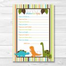 Dinosaur Friends Printable Baby Shower Wishes For Baby Advice Cards #A132