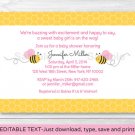 Pink Bumble Bee Printable Baby Shower Invitation Editable PDF #A101
