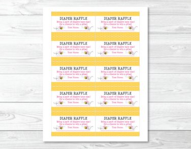 Pink Bumble Bee Printable Baby Shower Diaper Raffle Tickets #A101