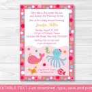 Pink Under The Sea Printable Baby Shower Invitation Editable PDF #A262