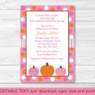 Pink Pumpkin Fall Harvest Printable Baby Shower Invitation Editable PDF #A337