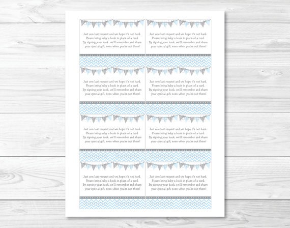 Modern Baby Blue Chevron Printable Baby Shower Book Request Cards #A260