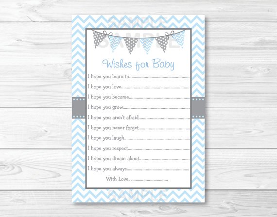 Modern Baby Blue Chevron Printable Baby Shower Wishes For Baby Advice Cards #A260