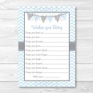 Modern Baby Blue Chevron Printable Baby Shower Wishes For Baby Advice Cards #A260