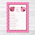 Pink Ladybug Printable Baby Shower Wishes For Baby Advice Cards #A122