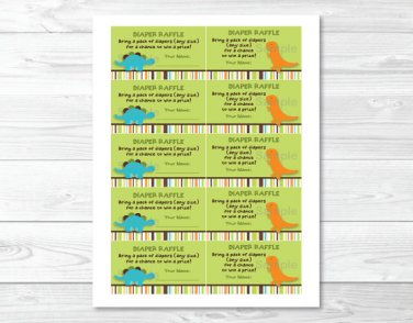 Dinosaur Friends Printable Baby Shower Diaper Raffle Tickets #A132