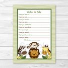 Jungle Animals Safari Friends Printable Baby Shower Wishes For Baby Advice Cards #A169