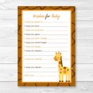 Giraffe Jungle Safari Printable Baby Shower Wishes For Baby Advice Cards #A169
