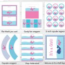 Lil Pink Whale Baby Girl Printable Baby Shower Party Package #A254