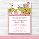 Pink Farm Pony Cow Sheep Owl Printable Baby Shower Invitation Editable PDF #A318