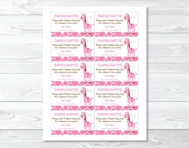 Pink Giraffe Jungle Safari Printable Baby Shower Diaper Raffle Tickets #A240