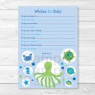 Under The Sea Calypso Octopus Printable Baby Shower Wishes For Baby Advice Cards #A150