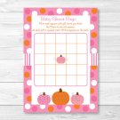 Pink Pumpkin Fall Harvest Printable Baby Shower Bingo Cards #A337