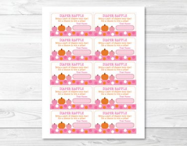 Pink Pumpkin Fall Harvest Printable Baby Shower Diaper Raffle Tickets #A337