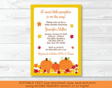 Fall Pumpkin Printable Baby Shower Invitation Editable PDF #A341
