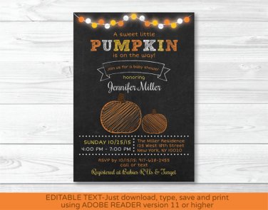 Pumpkin Chalkboard Printable Baby Shower Invitation Editable PDF #A341